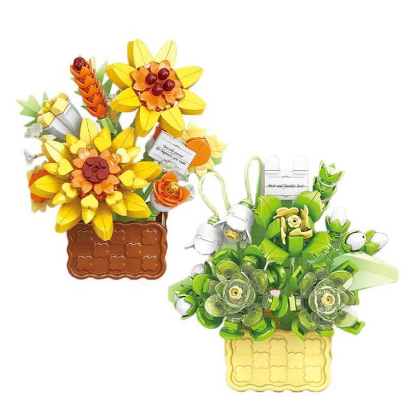 Flower Basket Flower Accumulation Wood Flower Micro Particle Building Blocks Puzzle Toy Girl Gift Home Decor J251022