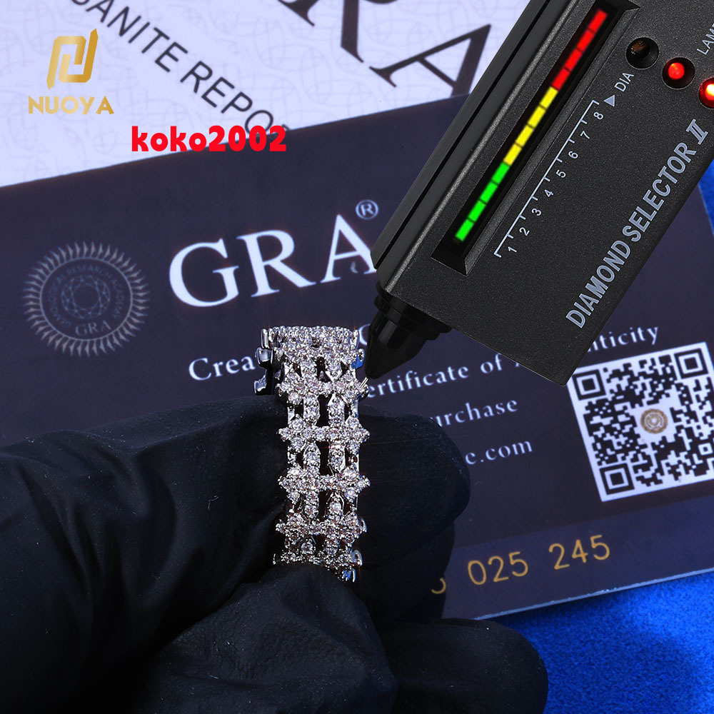 NUOYA New Arrival 8mm Double Row Cross Ring 925 Silver White VVS Moissanite Iced Bling Design Womens Fine Jewelry