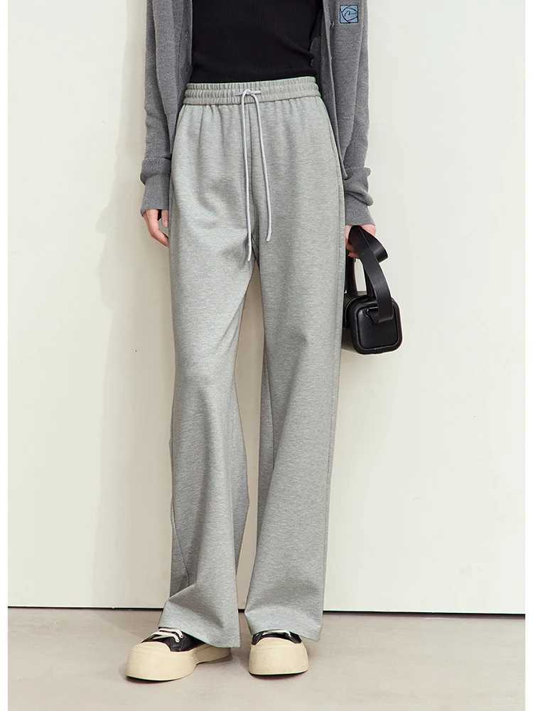 AMII Minimalism Casual Pants for Women 2025 Autumn Wide Leg New Loose Vertical Elastic Waist Drawstring Sporty Trousers 12343338T251022