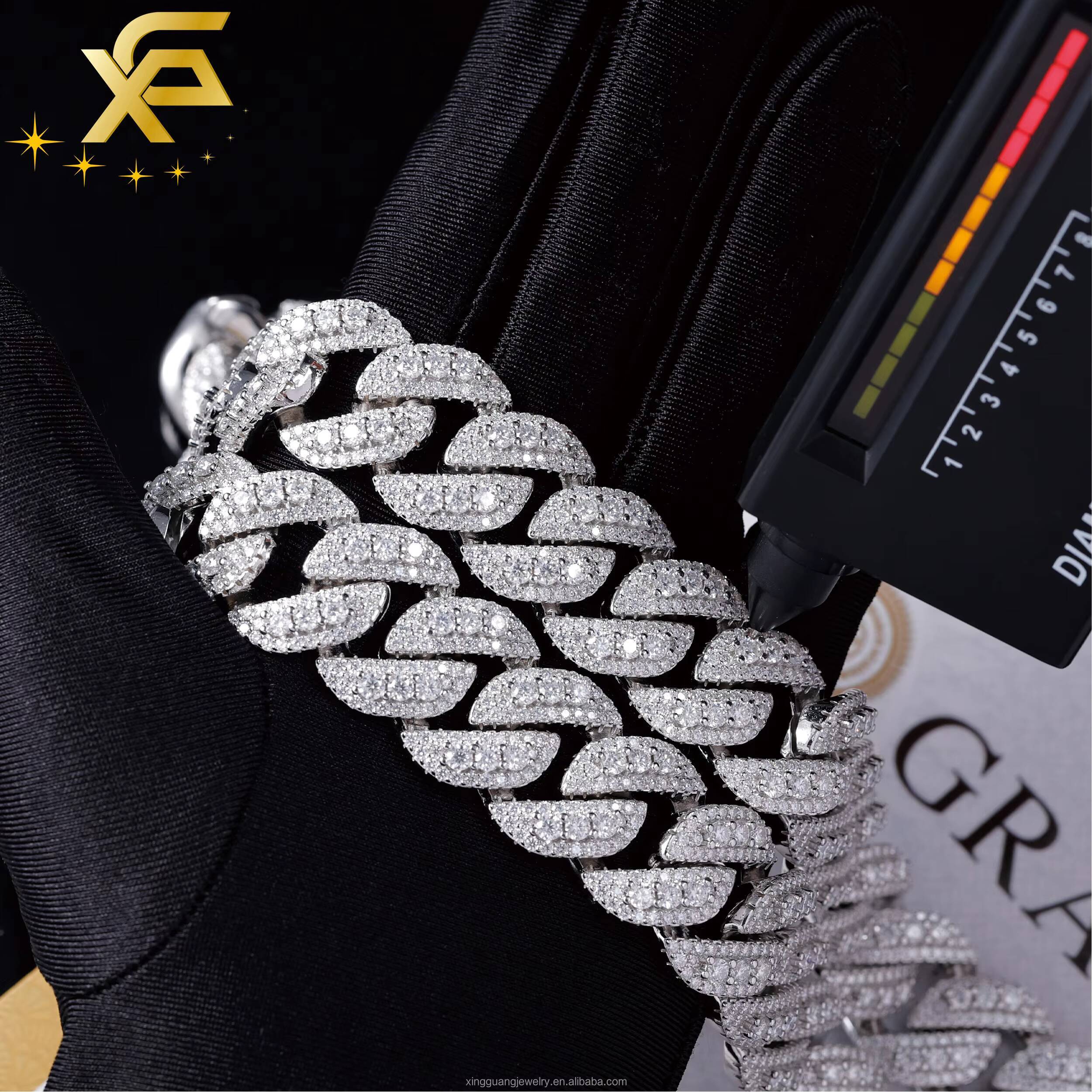 Heavy VVS Moissanite Cuban Chain 925 Silver Necklace for Men Iced Out Diamond Hip Hop Jewelry 18mm 20mm Cuban Lidynamic Chain