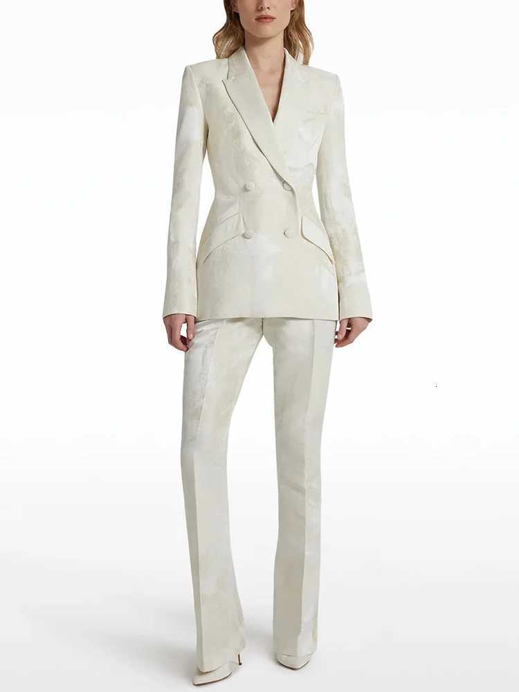 HIGH STREET Newest 2025 Designer Suit Set Womens Slim Fitting Jacquard Blazer Jacket Flare Pants SuitT251022