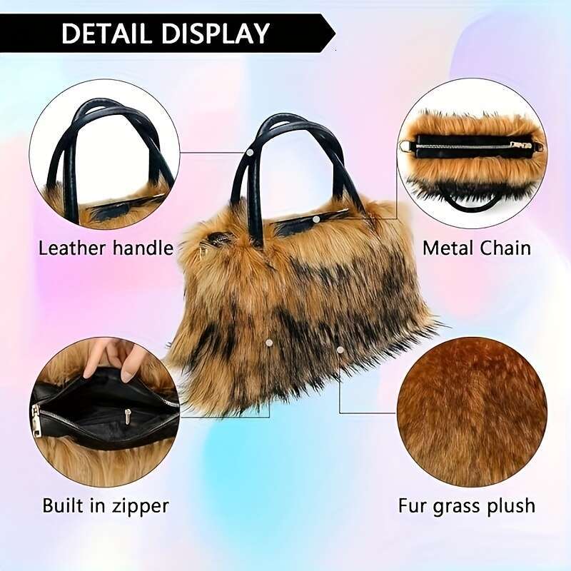 Women's Faux Mink Fur Plush Handbags, Available In Five Colors Ideal Gifts For Girlfriends Mothers High-End Fashionable Tote Crossbody Bags, And 