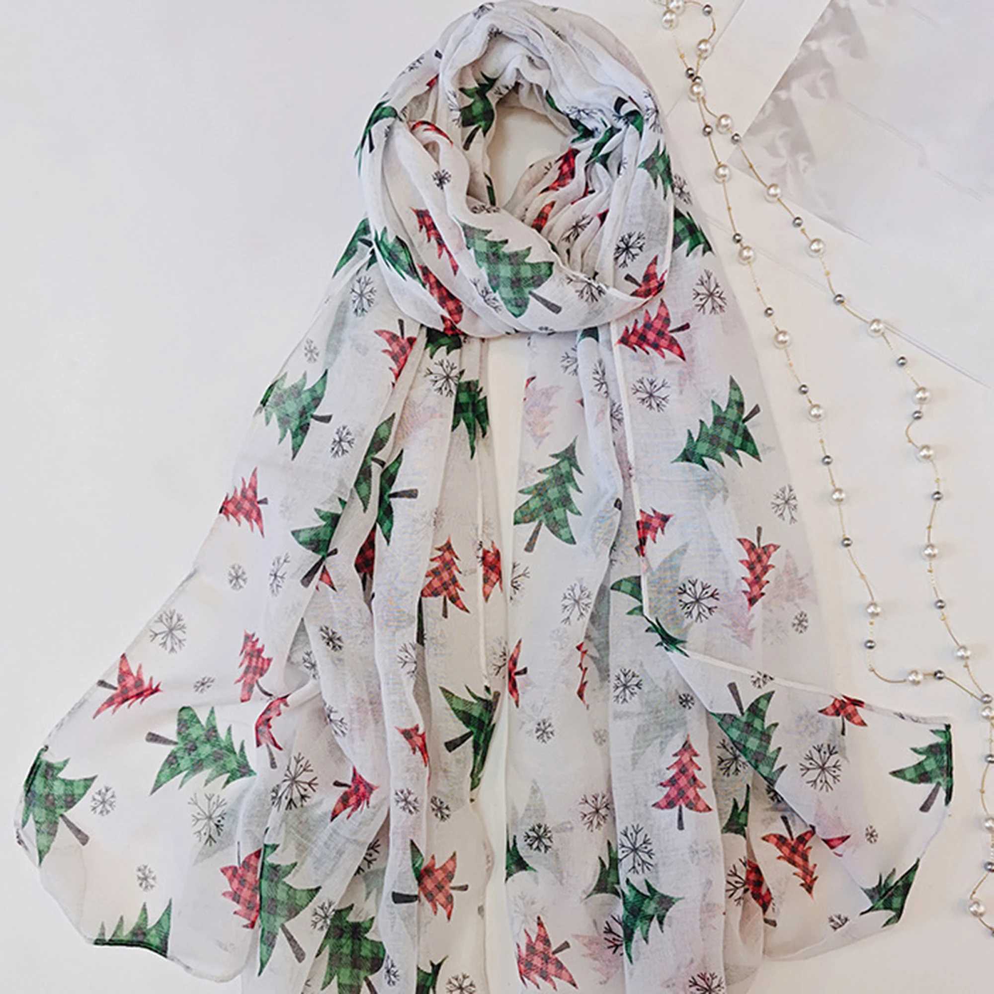 Christmas Scarf for Women Lightweight Soft Reindeer Snowflake Print Shawl Wrap Scarf with Tassel Trim and Fringe J251022