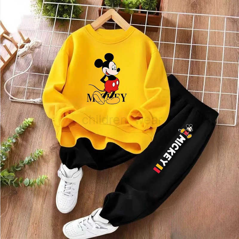 Disney Childrens Hoodies Sets Spring and Autumn Mickey Printed Boys Sweatsuit Kids Breathable Pullover and Pant 2 Piece Set H251022