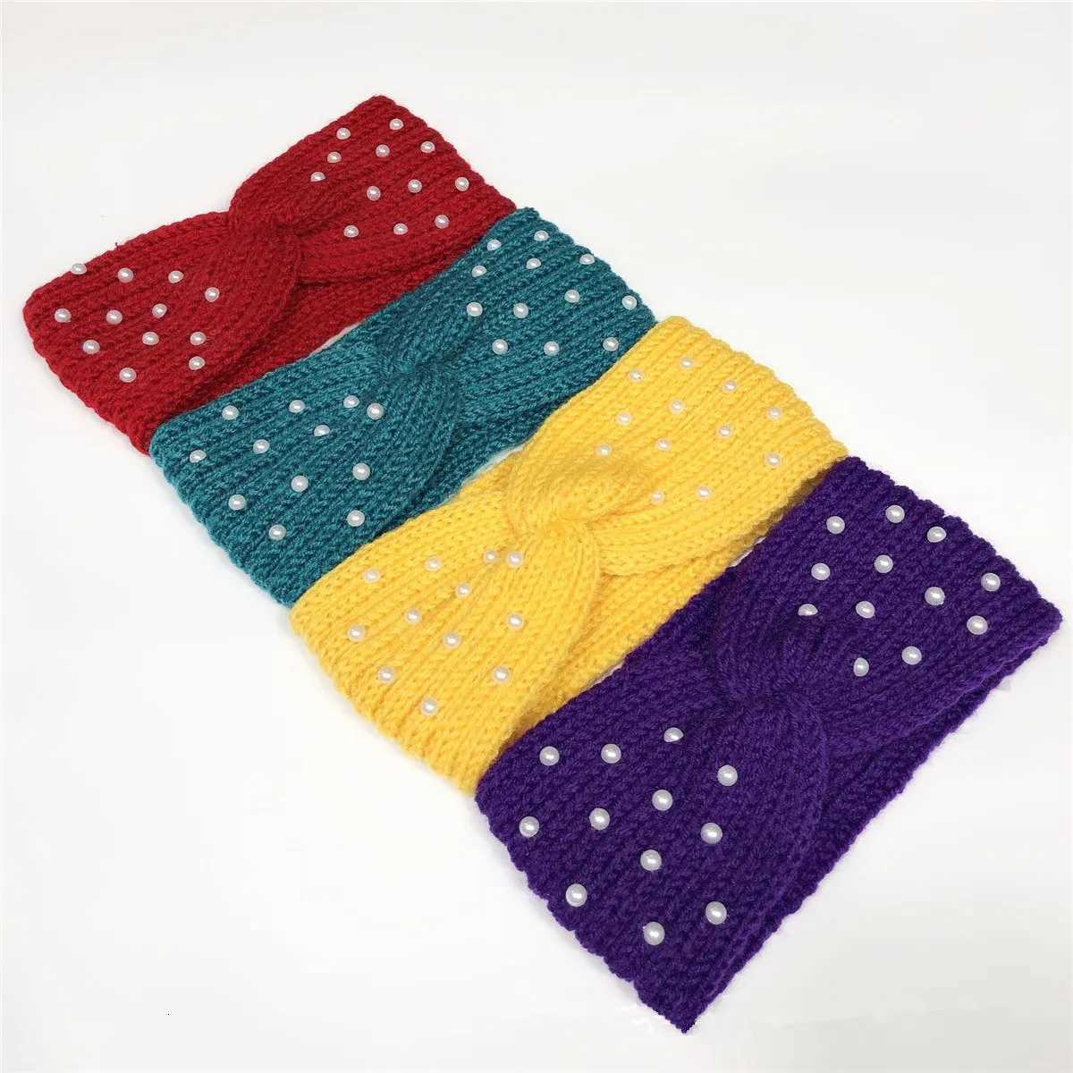 New Pearl Knitted Cross Headbands For Women Girls Handmade Hair Accessories Autumn Winter Headwear Ear Warmer Elastic Hair band V251022