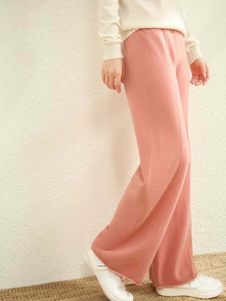 New Chic Womens Wool Pocket Pants Autumn Winter 100 Merino Wool Straight Pants Thick Soft Casual Simple Style Cashmere TrouserT251022
