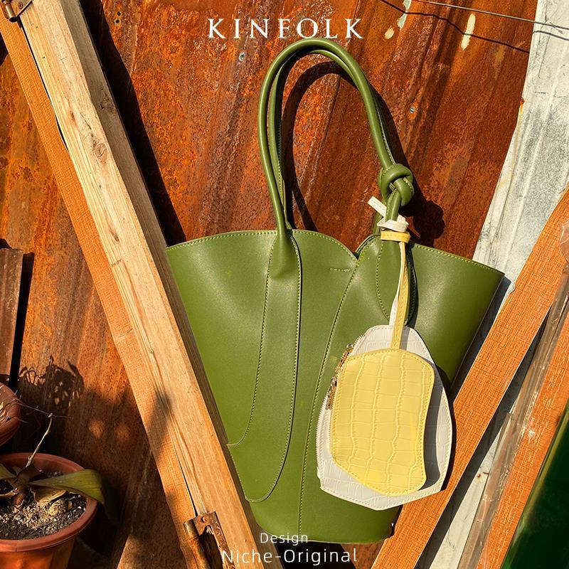 2025 Early Spring Artistic Trend Ornament-Matched Bags Cross-border Simple Bucket Bags Handheld Underarm Tote Bags for Women