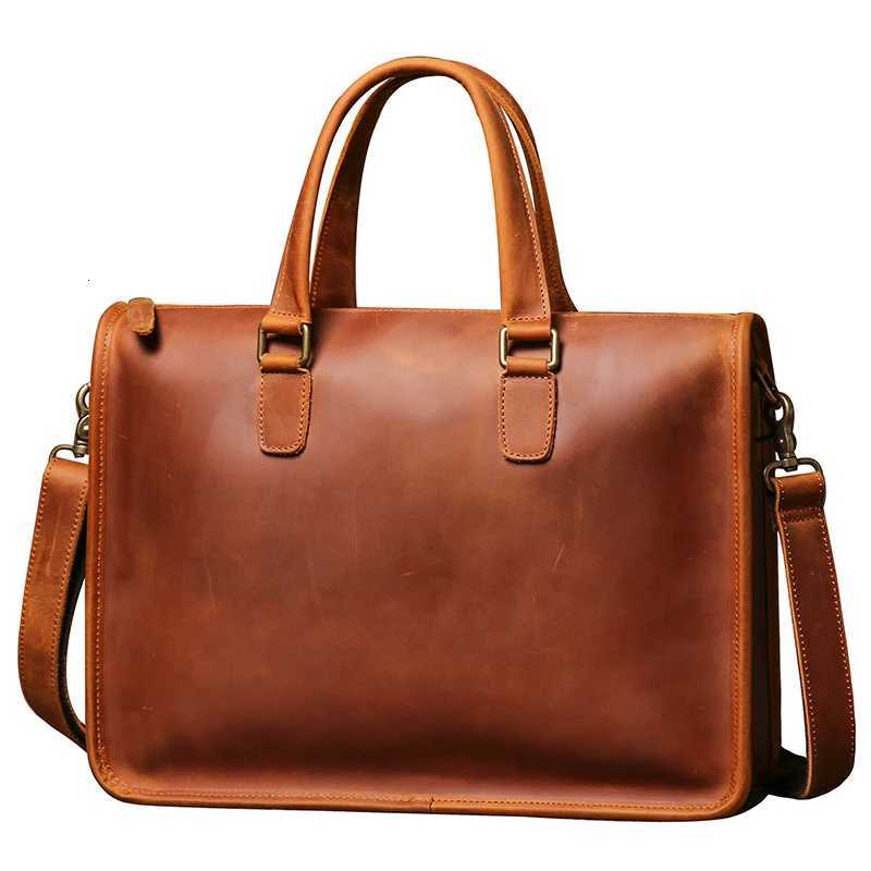 Mens Bag Crazy Horse Leather Men Briefcase for Laptop 14 Messenger Mens Leather Business Office Bag A4 File W251022