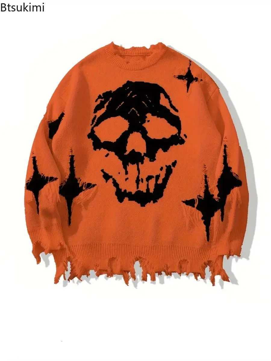 Autumn Winter Men Womens Hip Hop Knitted Sweater Skull Pattern Printed Jacquard Hole Loose Pullover Tops Casual Sweaters MenXJ251022