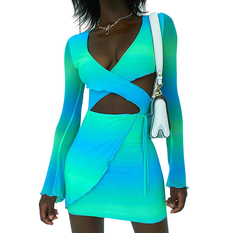 New Fashion Designer European and American Women's Fashion Blue Patch Elegant Commuter Long Sleeve Tie Dress Set