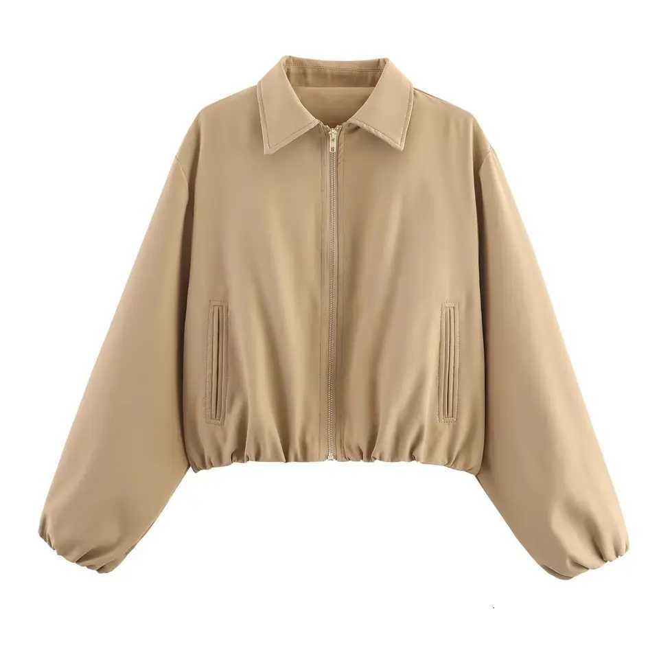 HH Autumn Women Casual Zipper Jacket Solid Long Sleeve Lapel Cropped Coat Fashion Female Bomber Jackets Streetwear Y251105