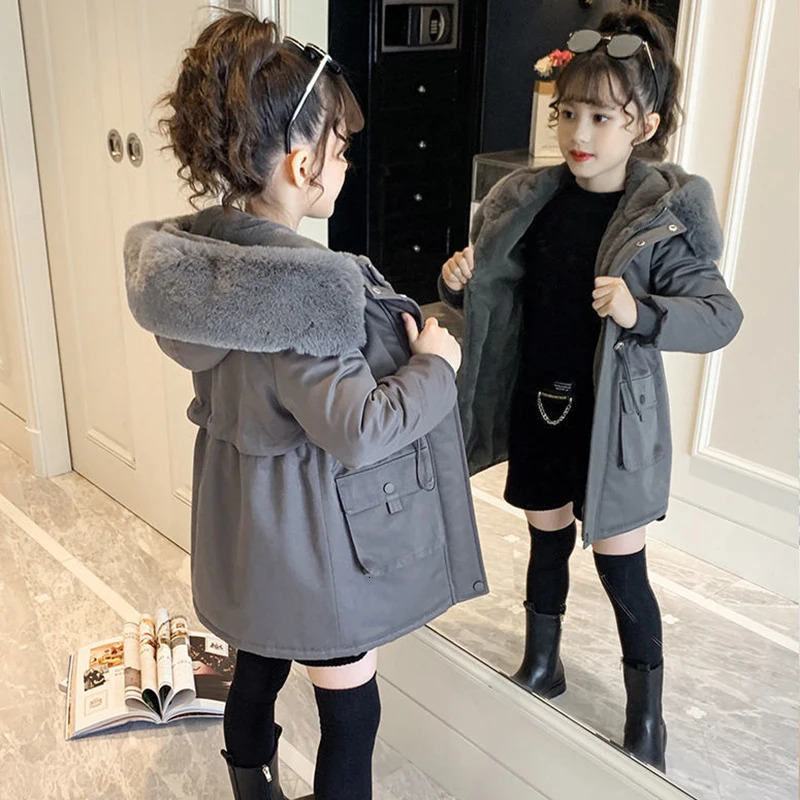 514 Years Winter Girls Coat Plus Velvet Keep Warm Jacket For Girls Parka Snowsuit Fashion Hooded Teenagers Children Outerwear 251021