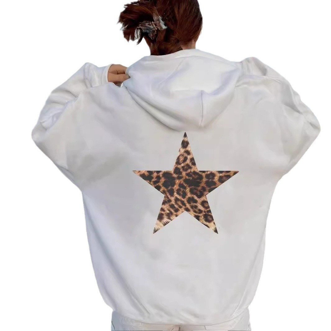 2025 American Designer Fashion Women's Leopard Star Pattern Autumn/Winter Fashion Luxury New Autumn/Winter Hooded Sportswear Couple Style