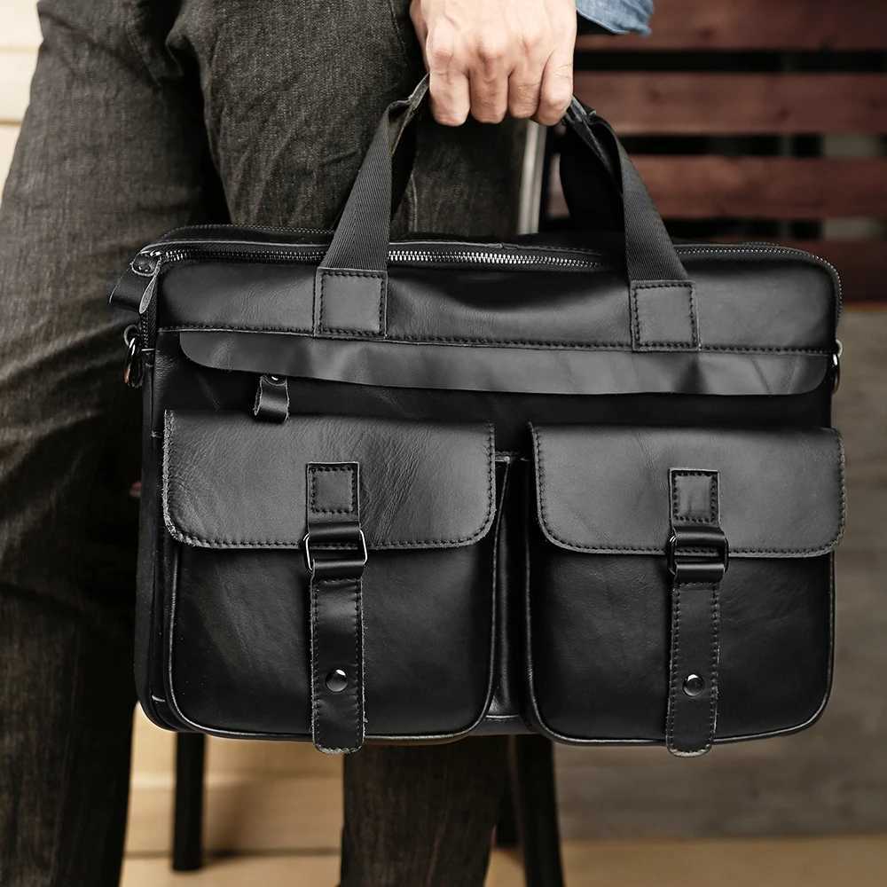 JOYIR Genuine Leather Mens Briefcases 156 Laptop Bag Office Bags for Men Document Business Shoulder Messenger Bag Handbag W251022