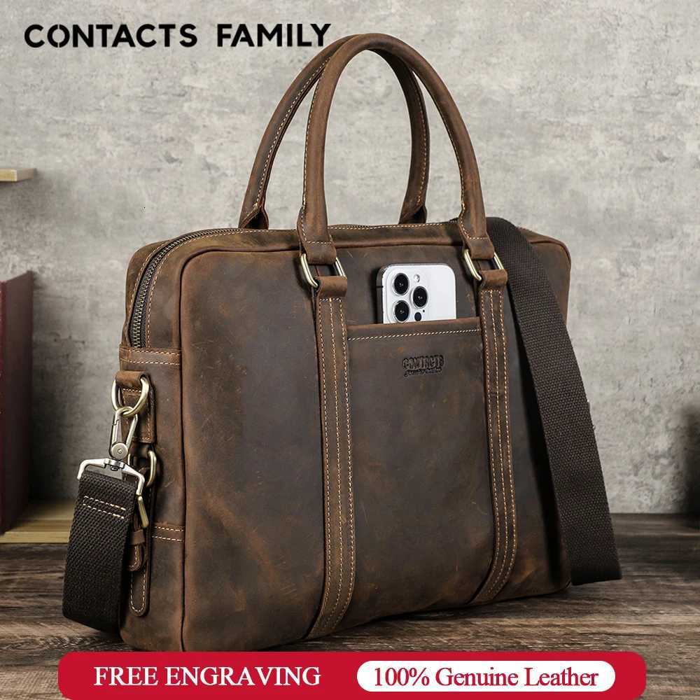 Genuine Crazy Horse Leather Men Laptop Bags Business Mens Briefcase Male Shoulder Tote Handbag Casual Crossbody Bag W251022