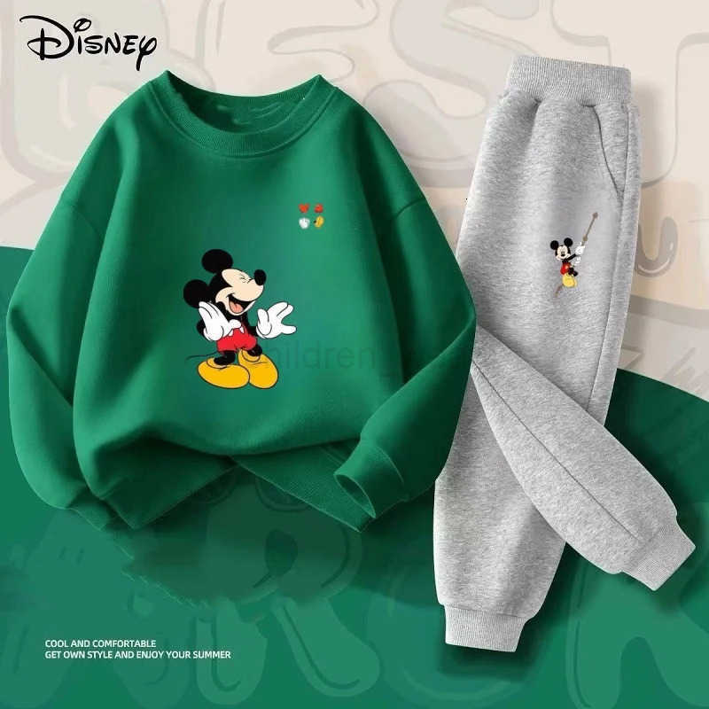 Disney Autumn Baby Girl Boy Clothes Set Children Mickey Printing Sweatshirt Top and Pants Bottom Two Piece Suit Cotton Tracksuit H251022