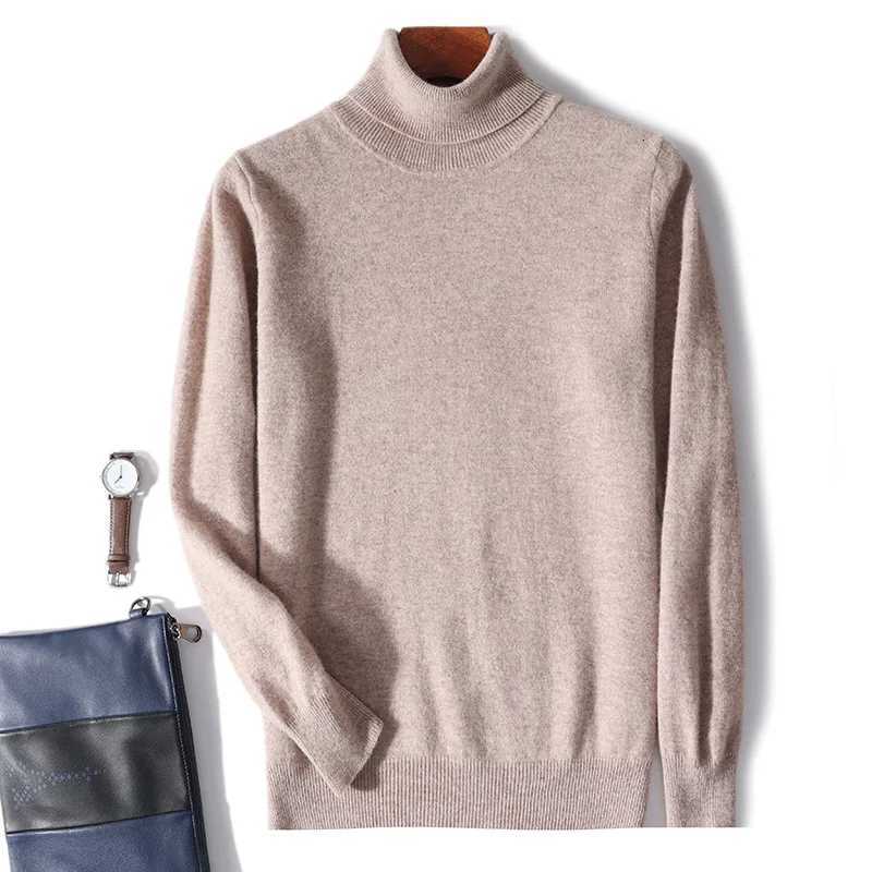 New Mens 100 Pure Wool High Collar Knitted Wool Sweater Winter Hoodie Large Size High end Loose Leisure Versatile Base SweaterXJ251022