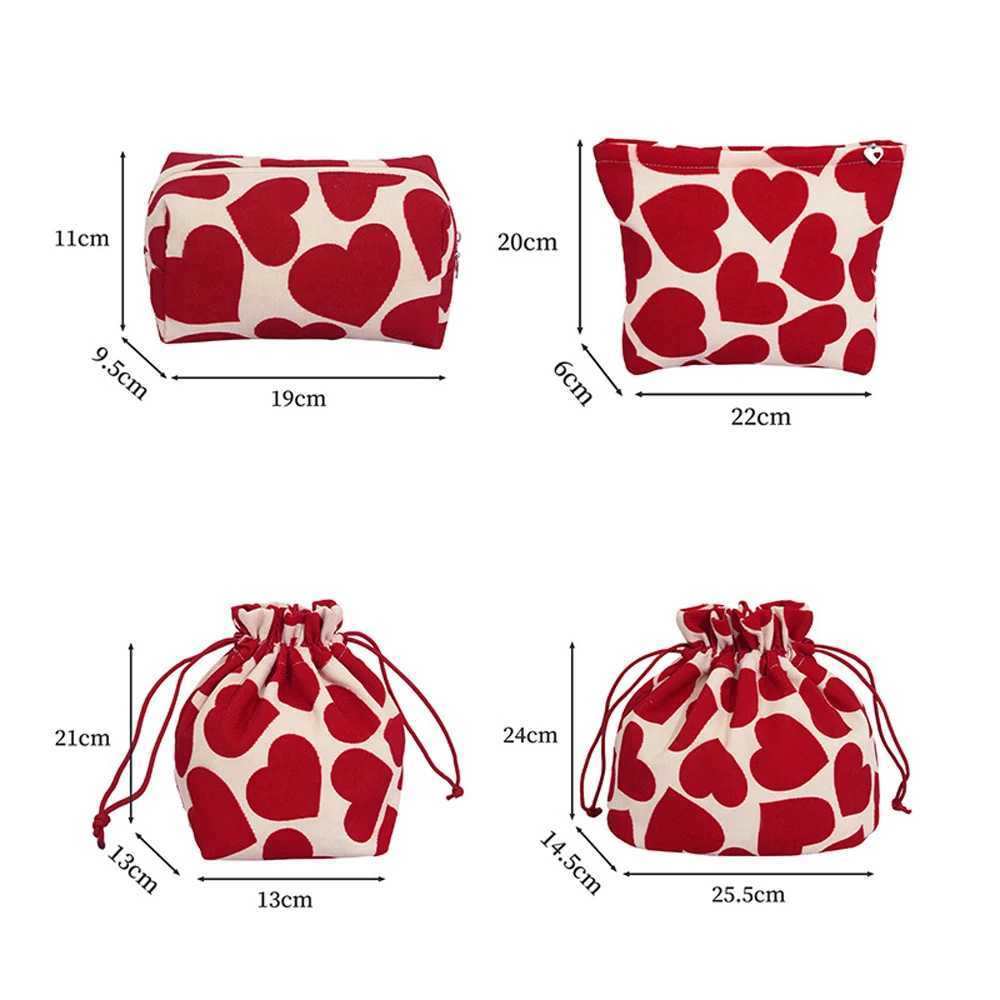 Women Large Heart Pattern Makeup Bag Clutch Drawstring Cosmetic Organizer Travel Wash Toiletries Storage Bag Makeup PouchW251021