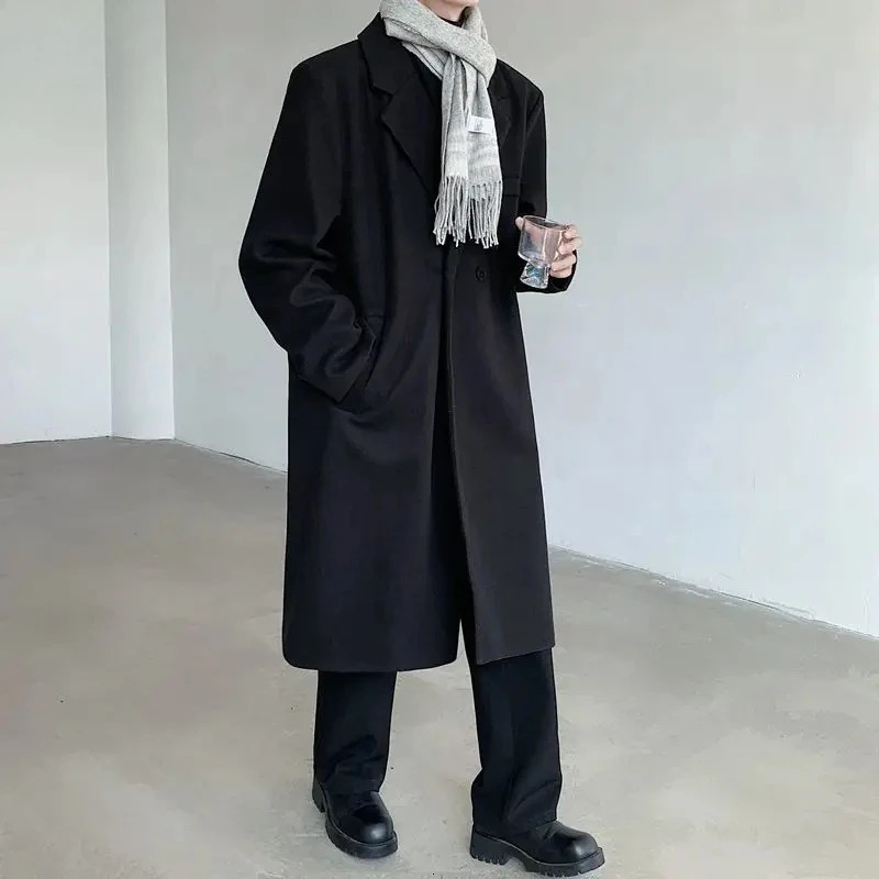 Autumn Winter Loose Fit Casual Jacket for Men Stand Collar Korean Style Mens Long Overcoat KneeLength Fashionable Woolen Coats 251017