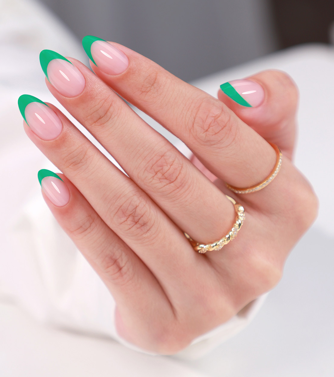 green french versatile daily commuter press ons nails green french edge press artificial nail soft gel nails designed for womens daily wear parties an