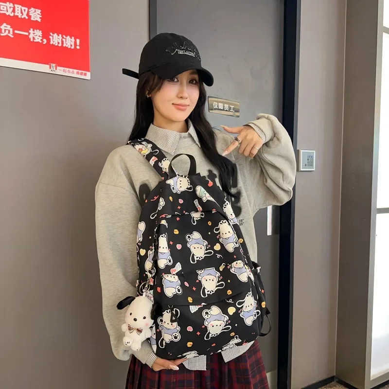 Sanrio Pochacco Printed Backpack Cartoon Zipper Shoulders Bag Large Capacity Student Schoolbag Waterproof Cute Y2k Girl Gifts L251022