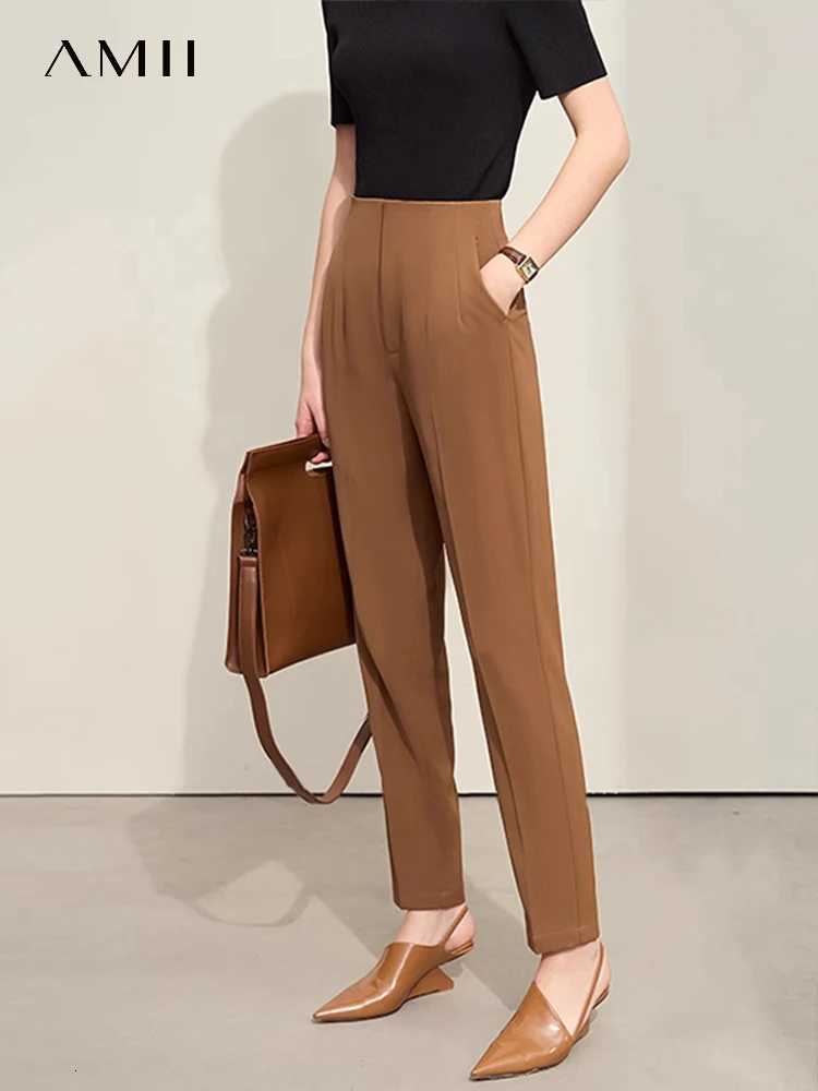 Amii Minimalism Women Casual Pants 2025 Autumn New Commuter Career Solid Pockets Midwaist Straight Trousers Female 12412004T251022
