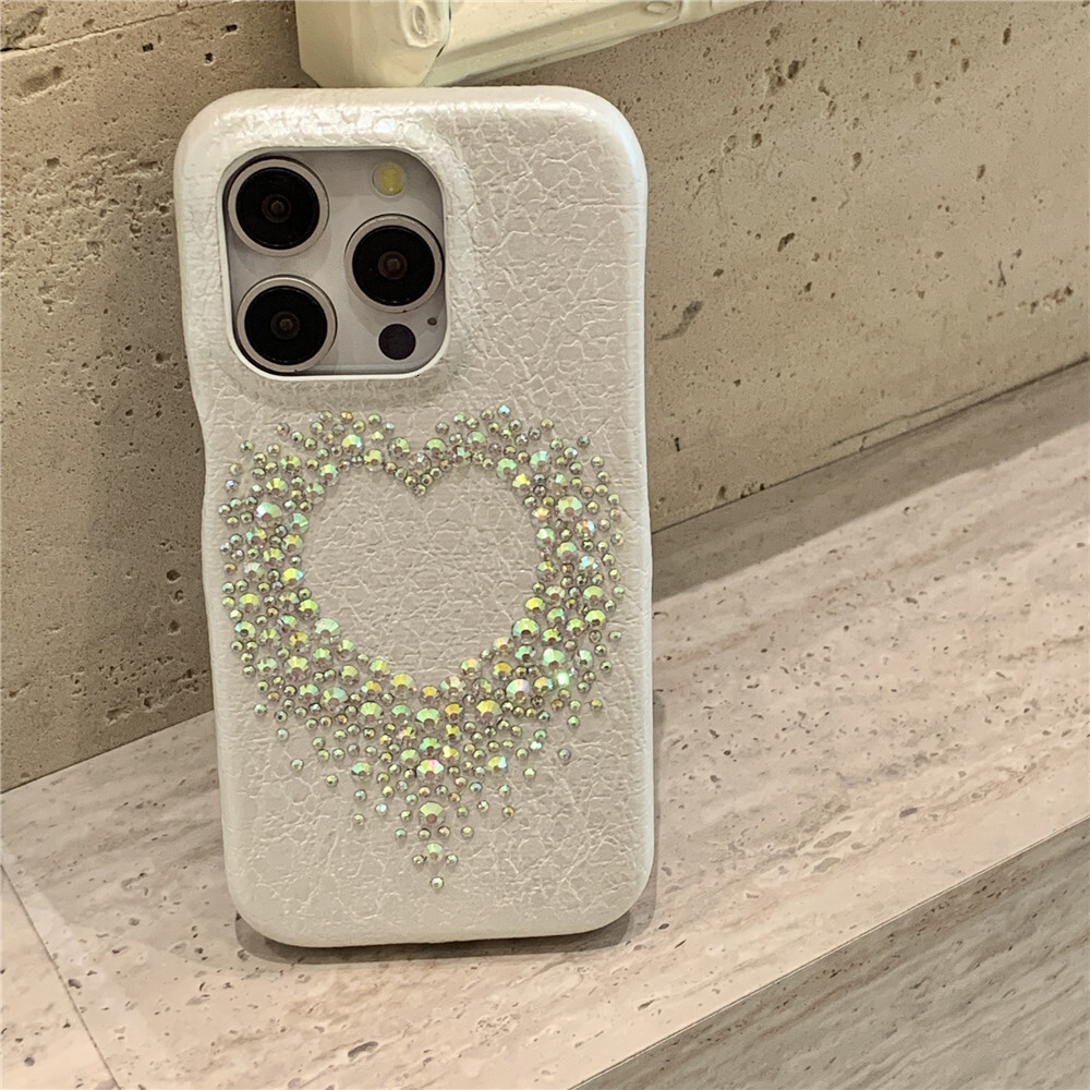 Rhinestone Heart Pattern Phone Case Compatible with iPhone 17/16/15 PROMAX Simple iPhone 14/13/12
