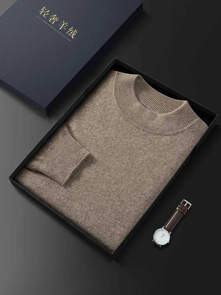 100 Cashmere Mens Autumn Winter Sweater Long Sleeve Half High Neck Warm Soft Luxurious Knit Pullover Top Comfortable ClassicXJ251022