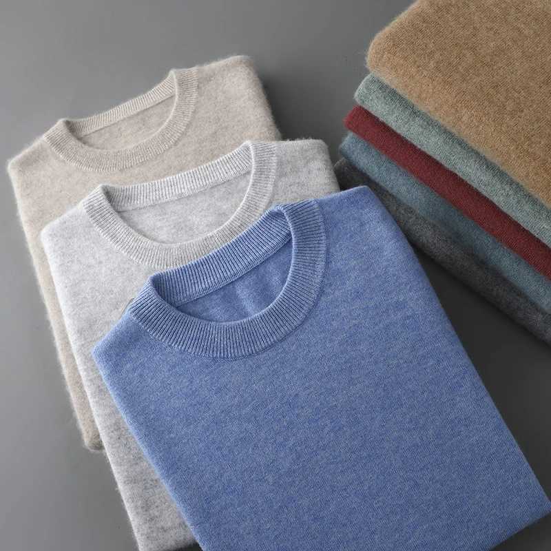 New Autumn And Winter Pure Wool Sweater Mens Round Neck Loose Thick Pullover Sweater Solid Color Cashmere Knitted Base SweatersXJ251022