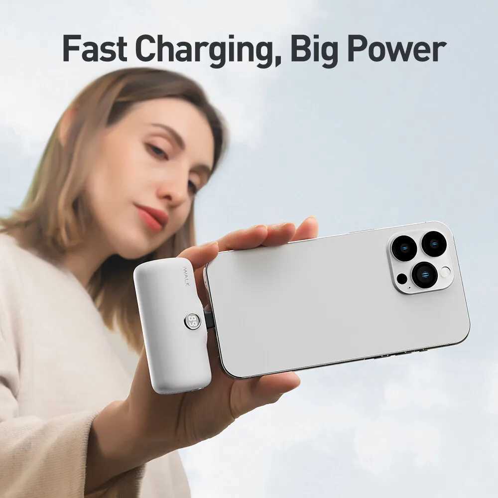 IWALK Capsule Pocket Mini Power Bank Portable 4800mAh Fast Charging Power Bank Digital Display Suitable for iPhone Lightning J251114