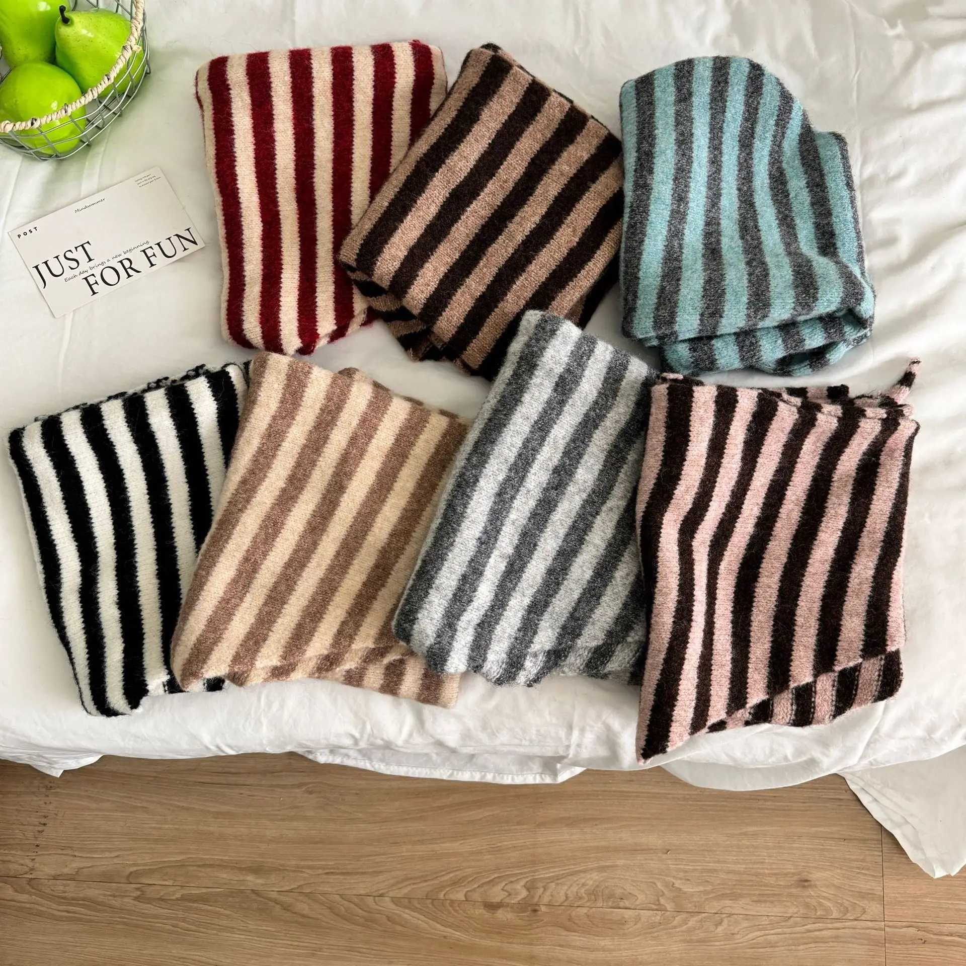Women Fashion Newin Triangle Shawl Wool Blend Knitted Striped Scarf Autumn Winter Outer Waistcoat Warm Neck Wraps Big Size J251129