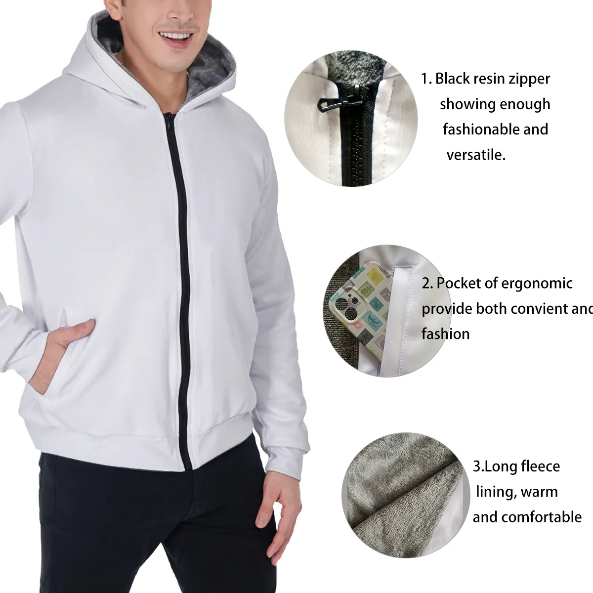 DHgatepod Men's Plush Lined Zip Hoodie - Heavyweight All-Over Print Sherpa Fleece Jacket for Extreme Winter Warmth