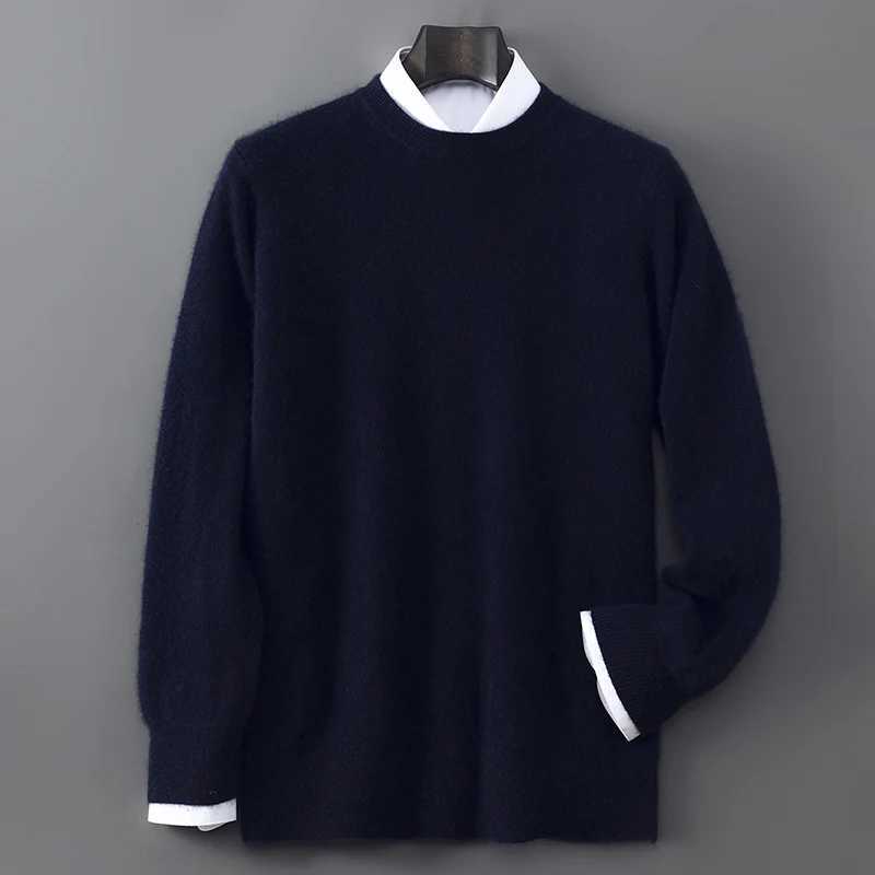 New Autumn And Winter Pure Wool Sweater Mens Round Neck Loose Thick Pullover Sweater Solid Color Cashmere Knitted Base SweatersXJ251022
