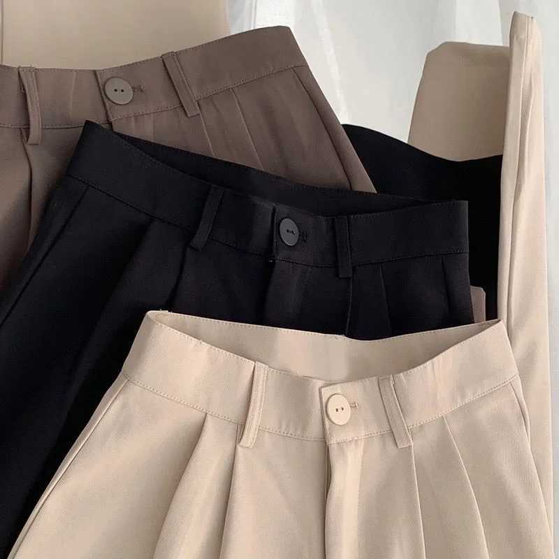 Black Suit Pants Women Casual High Waist Korean Fashion Office Elegant Straight Spring Summer Fall Winter TrousersT251022