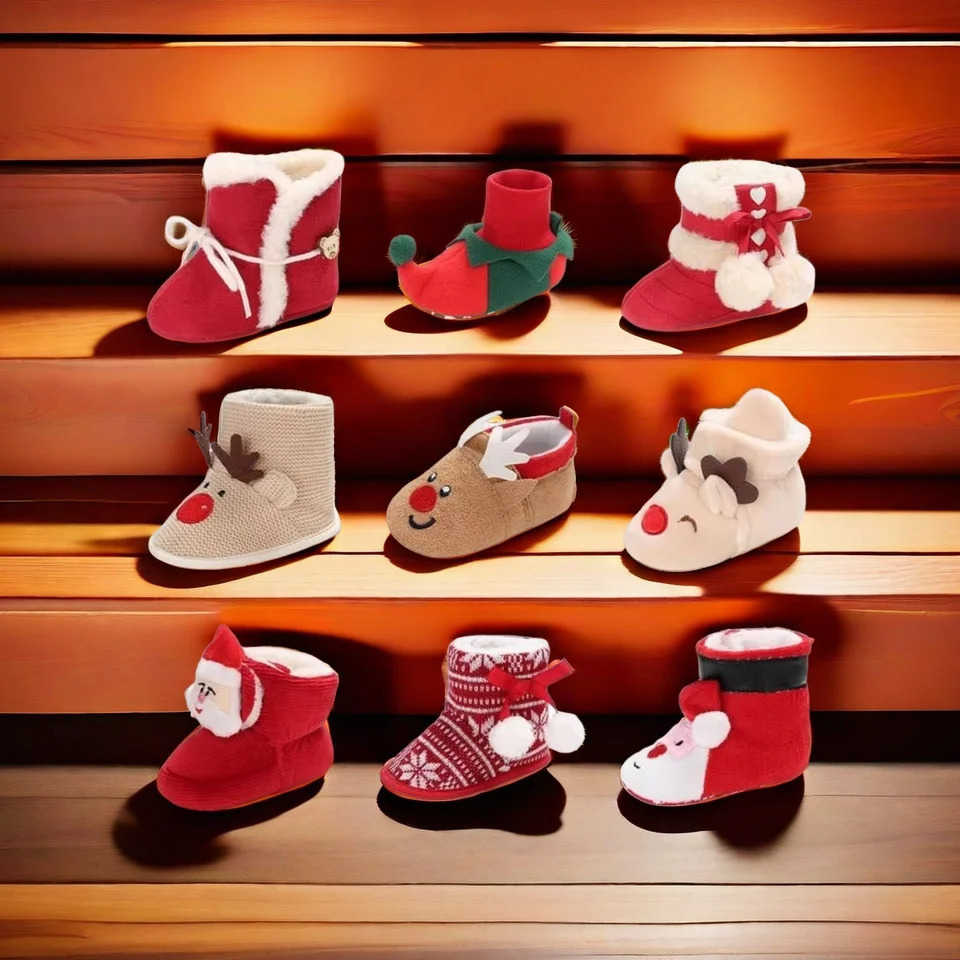 Infant born Booties Santa Foot Socks Baby Christmas Boots Lovely Snowflake n Winter Warm Slippers AntiSlip Shoes 251022