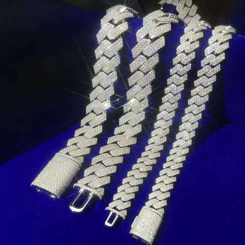 Men Iced Out Hip Hop Jewelry Factory Price 8mm 10mm 12mm Width Solid Sier Moissanite Cuban Link Chain Necklace