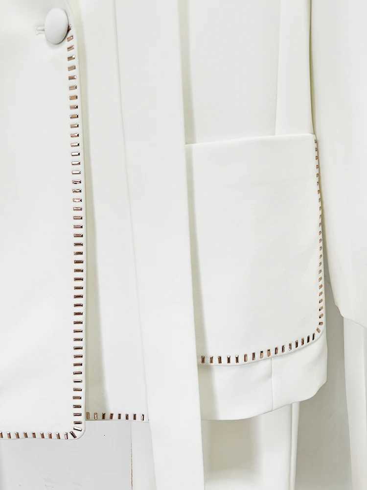 HIGH STREET Newest Fashion 2024 Designer Suit Set Womens Beading Belted Single Button Blazer Pants Set 2pcsT251022