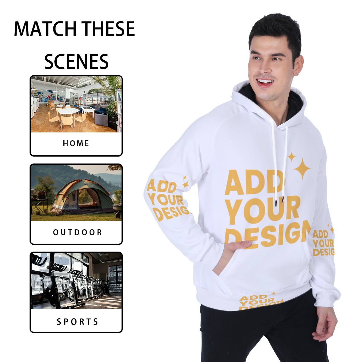 DHgatepod Men's Heavyweight Fleece Hoodie - 320GSM Plush Lined All-Over Print Raglan Sleeve Pullover