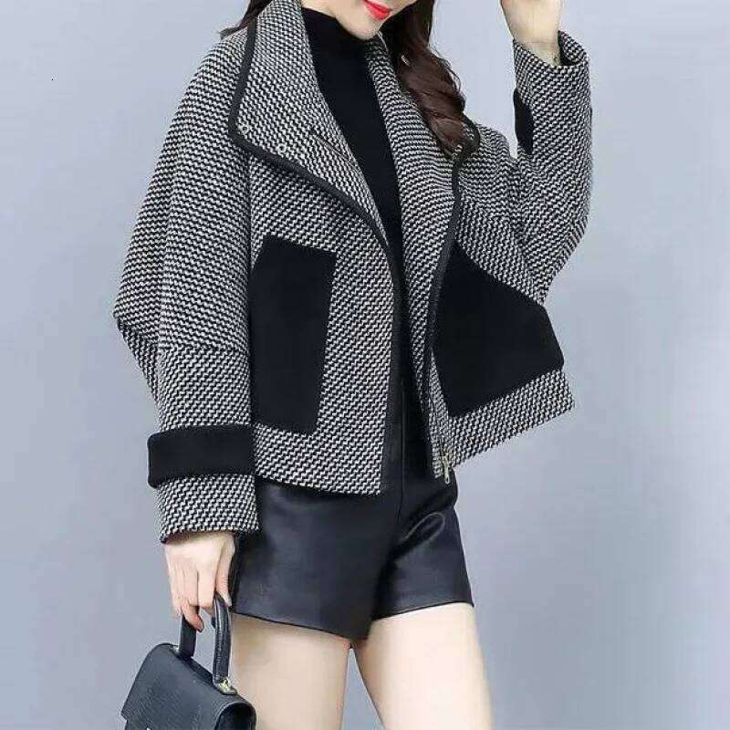 Women Short Jackets Spring Autumn Casual Outerwear Turn-down Collar Female Elegant Wool Coats Fashion Zipper Overcoat