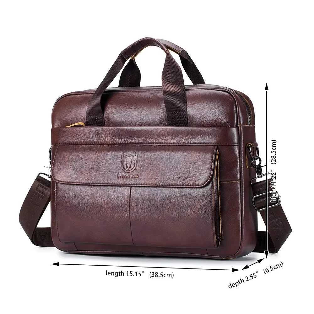 BULLCAPTAIN Mens Genuine Leather Handbag 14 Inch Laptop Briefcase Large Capacity Crossbody Business Computer Bag For Man W251022