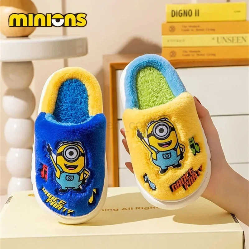 Disney Minions Plush Slipper Cartoon Children Cotton Slippers Anime Figures Cute Home Interior Keep Warm slippers Winter Kid Gift H251022