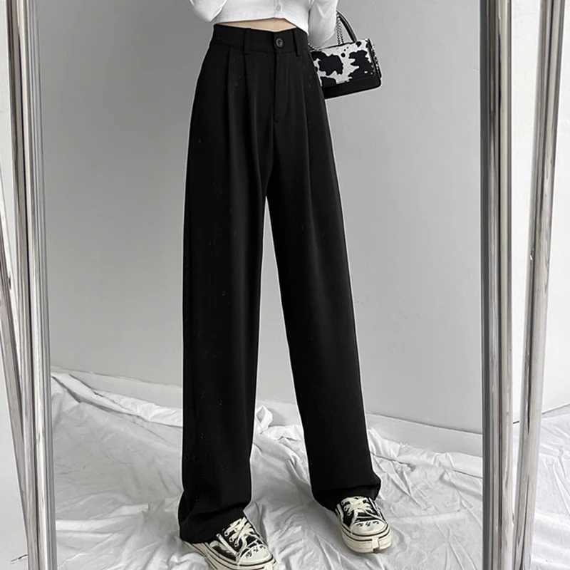 Spring Lady Fashion Concise Baggy Wide Leg Pants Women Straight Leg Casual Suit Trousers Girls Classic Basic Solid Daily SlacksT251022