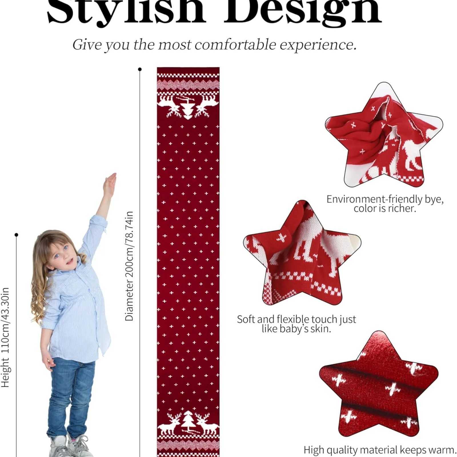 1PC Christmas Reindeer Scarf Knitted Warm Doublesided Pattern Winter Holiday Fashion Accessory For Women Girls Xmas Party Gift J251022