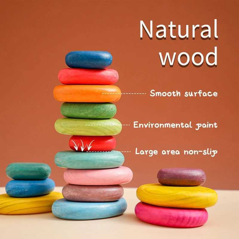 Baby Wooden Rainbow Stacked Stone Building Block Montessori Creative Balanced Toys Nordic Style Stacking Game For Kid J251022