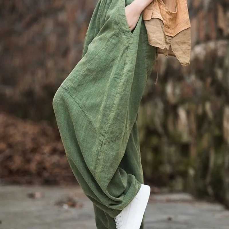 Elegant Womens Cotton Linen Baggy Cargo y2k Pants Vintage Elastic Waist Trousers Loose Casual Long Wide Leg Oversize ClothesT251022
