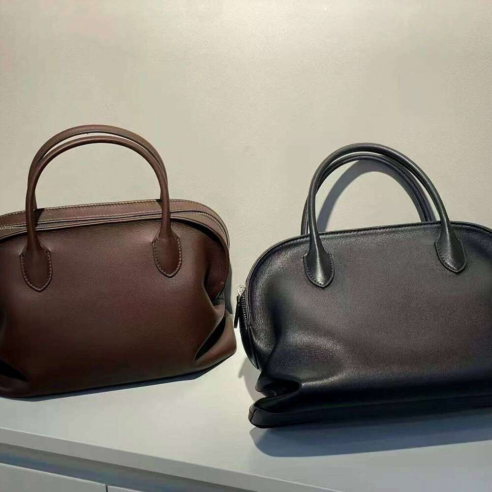 Genuine Leather Handbag Bowling Shell-Shaped Boston Women's Bag Full-Grain Cowhide Fashion Versatile Minimalist New