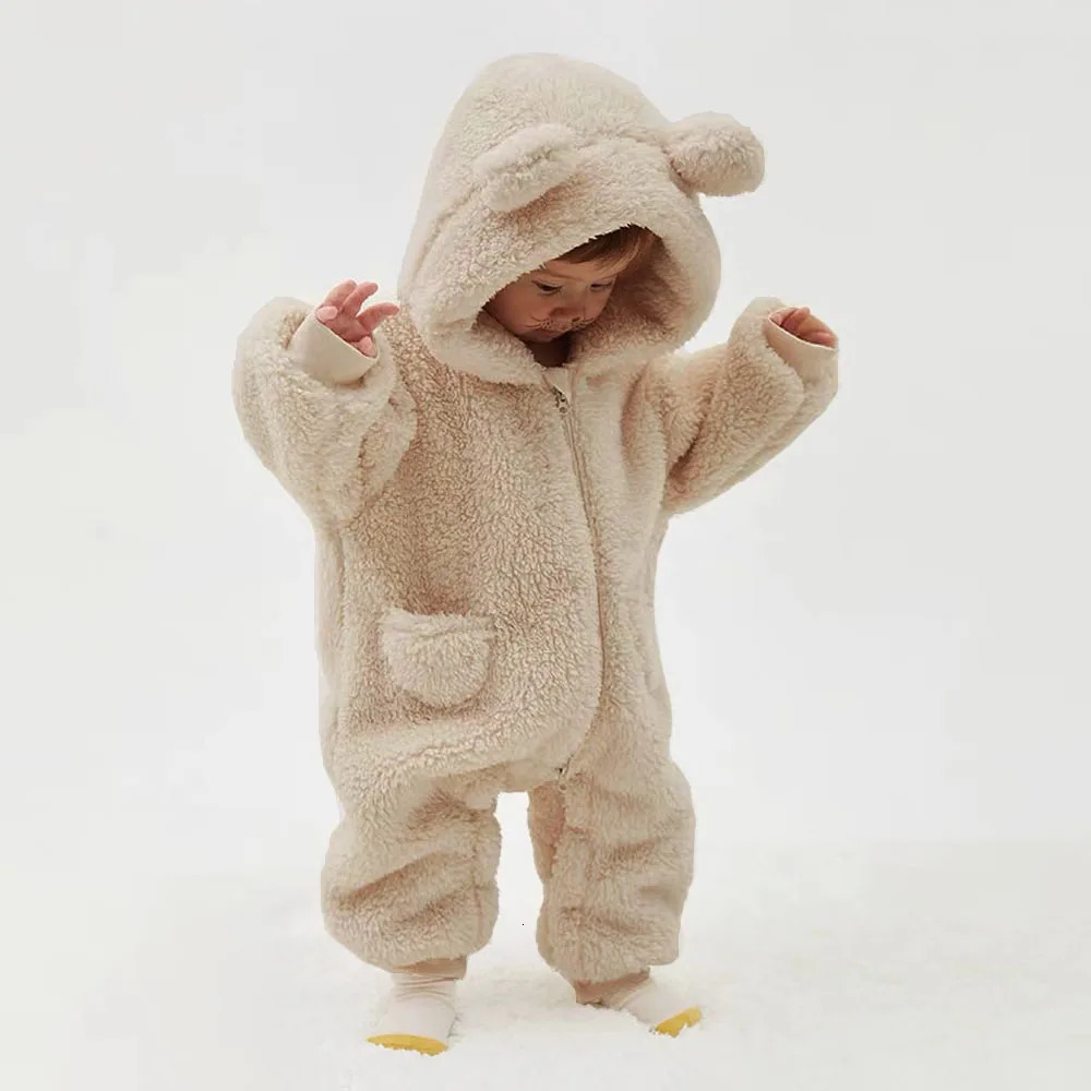 Warm Fleece Hooded Jumpsuits for Baby Autumn Winter Long Sleeve Infant Rompers born Boy Girl Homewear Pajamas 251022