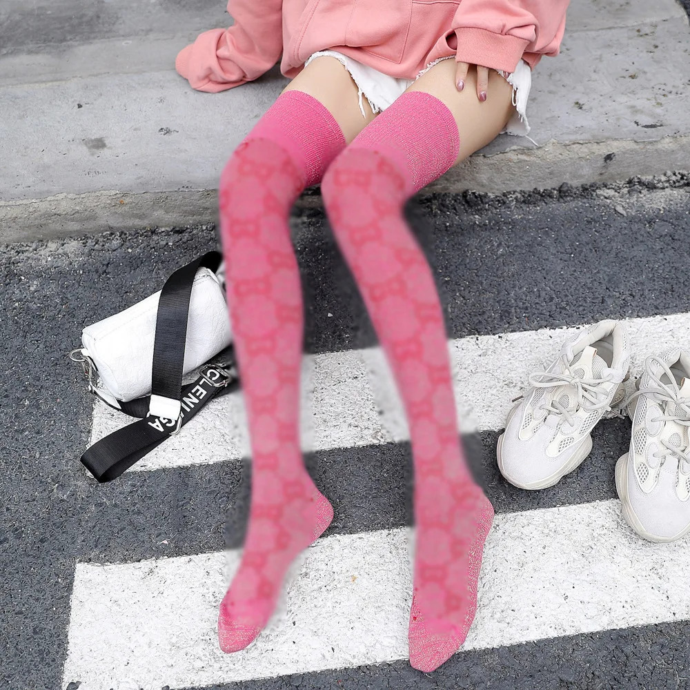 WomenS Cotton Socks Autumn Winter Gold Wire Over The Knee Stockings Trend WomenS Stockings Letter Sports High Socks 251020