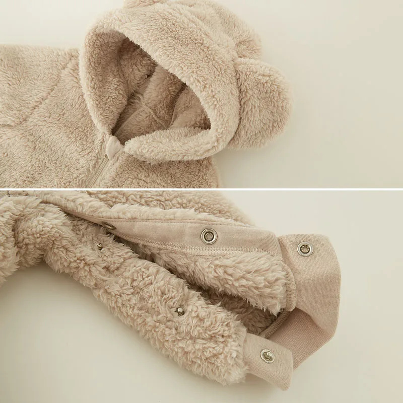 Warm Fleece Hooded Jumpsuits for Baby Autumn Winter Long Sleeve Infant Rompers born Boy Girl Homewear Pajamas 251022