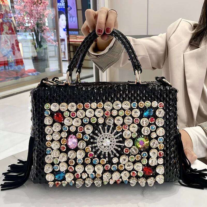 New Brand Women's Handbag Genuine Leather Tassel Fashion Rhinestone Large Capacity Female Shoulder Crossbody Bags
